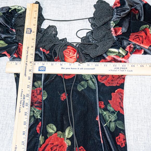 For Love & Lemons Yara Printed Velvet Mini Dress Black rose red size 2XS - Picture 13 of 13